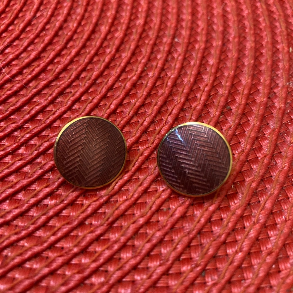 Bundle 5, get 20% off - Round Coppery Wine Cloisonné Stud Earrings